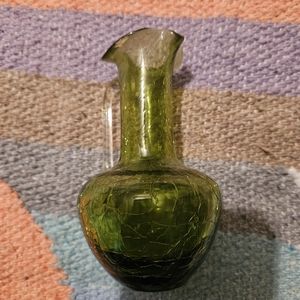 Heavy Green Crackled Glass Bottle